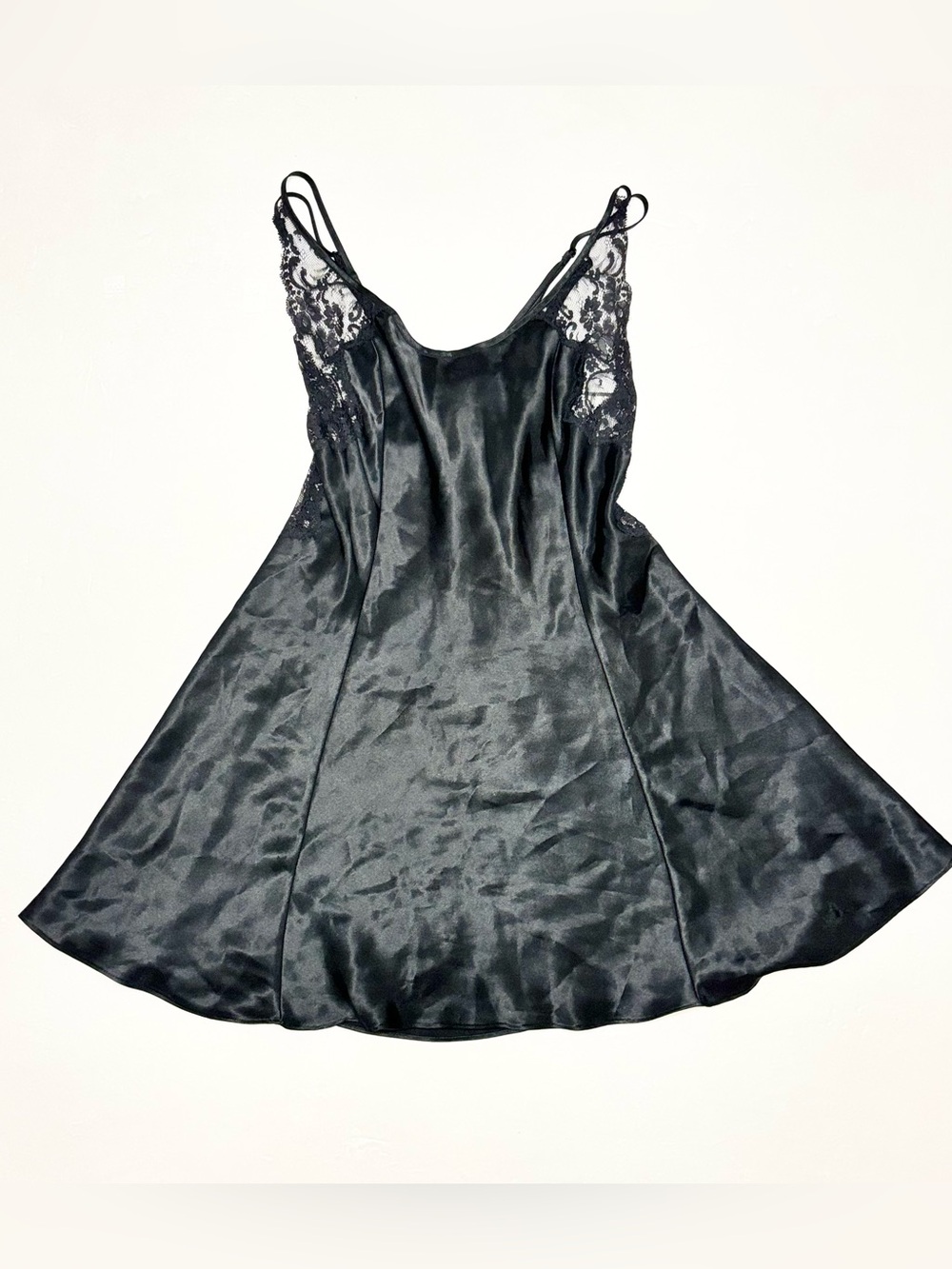 Victoria’s Secret Black Satin Lace-Trim Slip Nightdress Size S